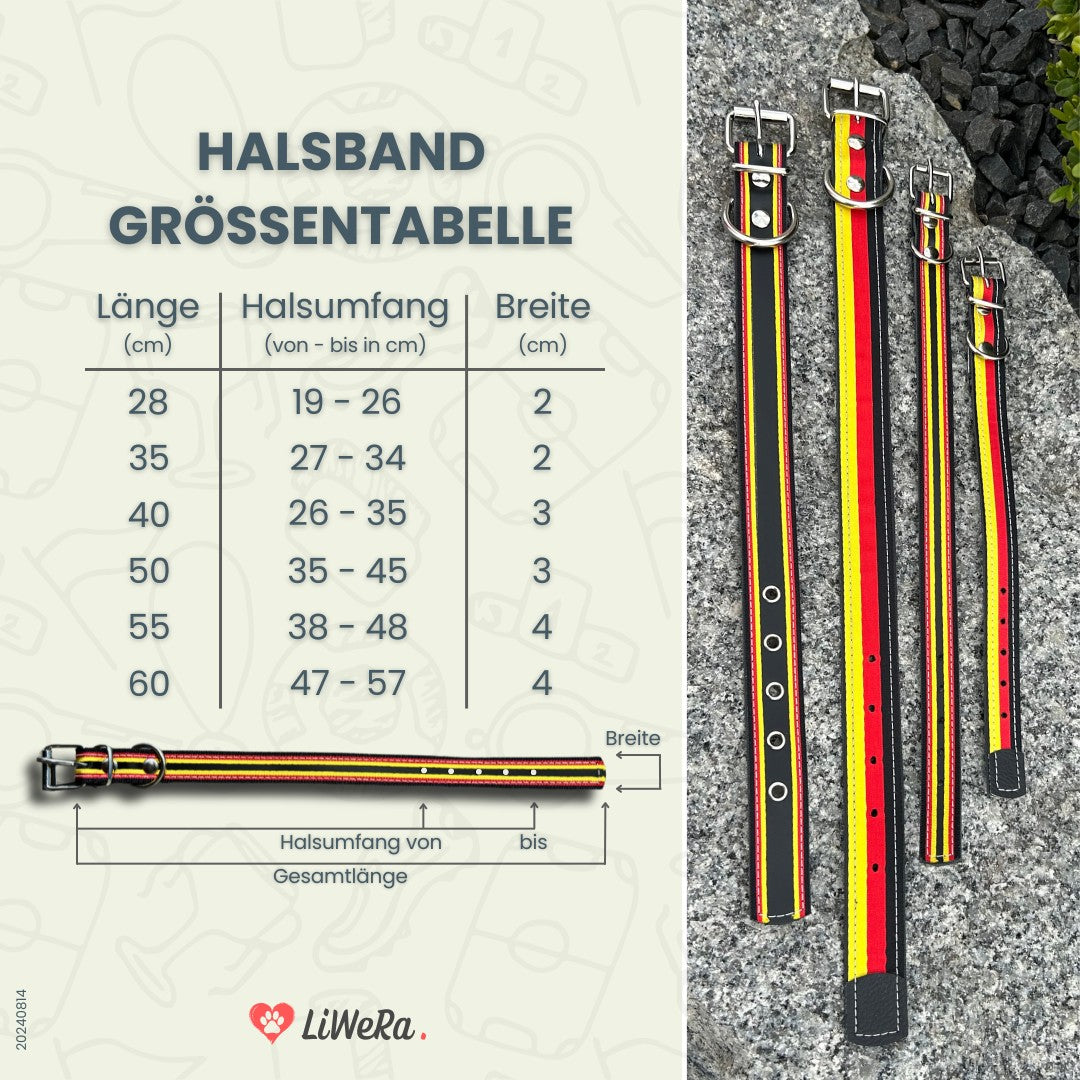 Leder Hundehalsband schwarz-rot-gold