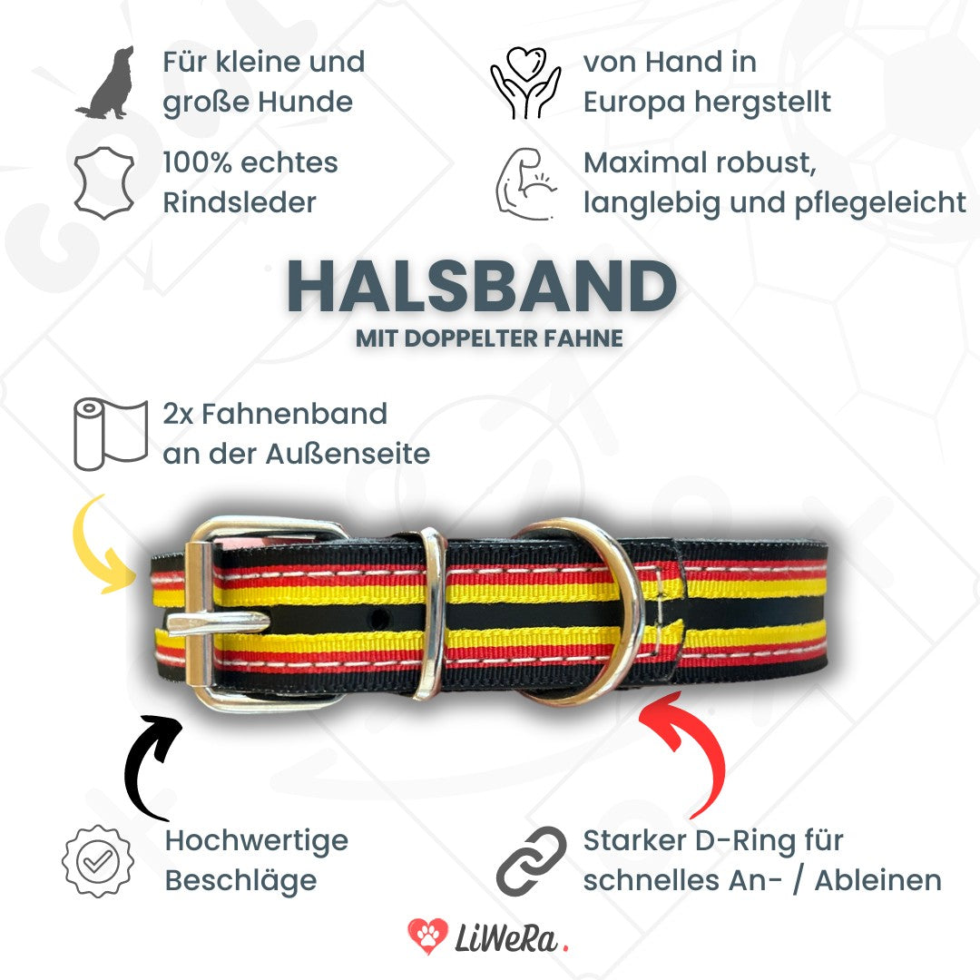 Leder Hundehalsband schwarz-rot-gold