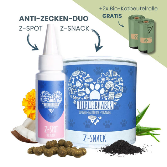 Anti-Zecken-Duo: Z-SNACK & Z-SPOT+ GRATIS Bio-Kotbeutel