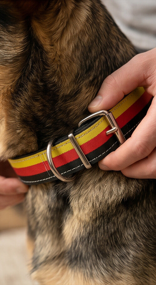 Leder Hundehalsband schwarz-rot-gold