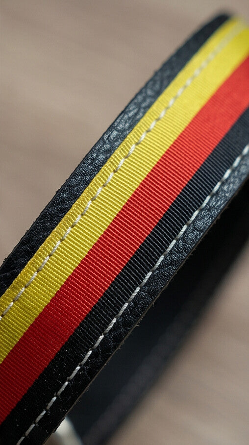 Leder Hundehalsband schwarz-rot-gold
