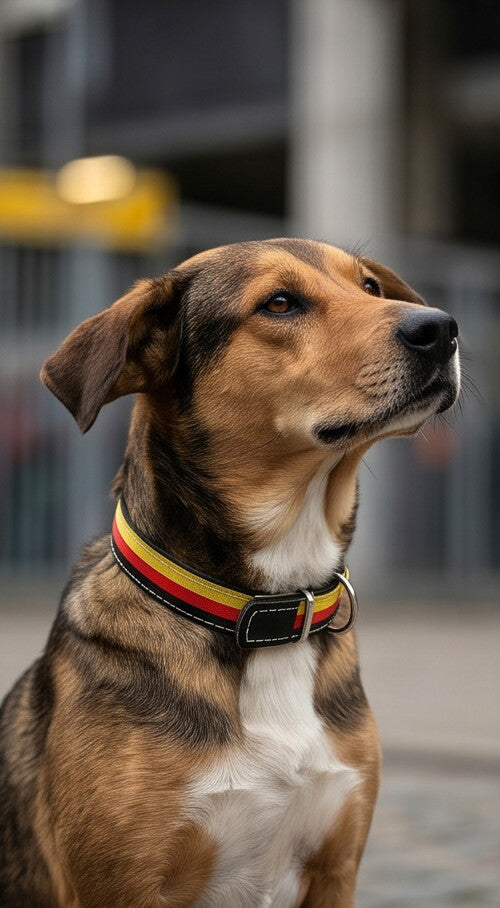 Leder Hundehalsband schwarz-rot-gold