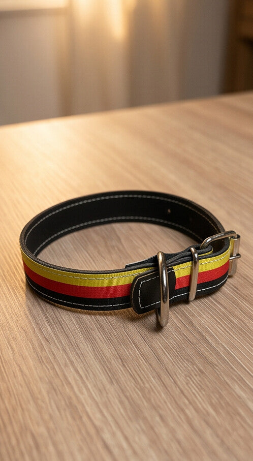 Leder Hundehalsband schwarz-rot-gold